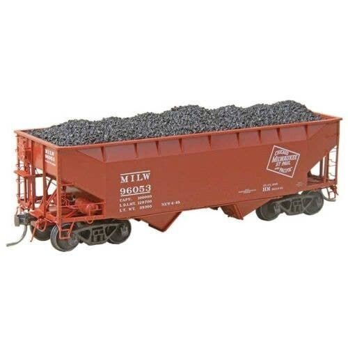 50-Ton AAR Standard Offset 2-Bay Open Hopper w/Coal Load - Ready to Run -- Milwaukee Road , HO, Kadee Quality Products 7528