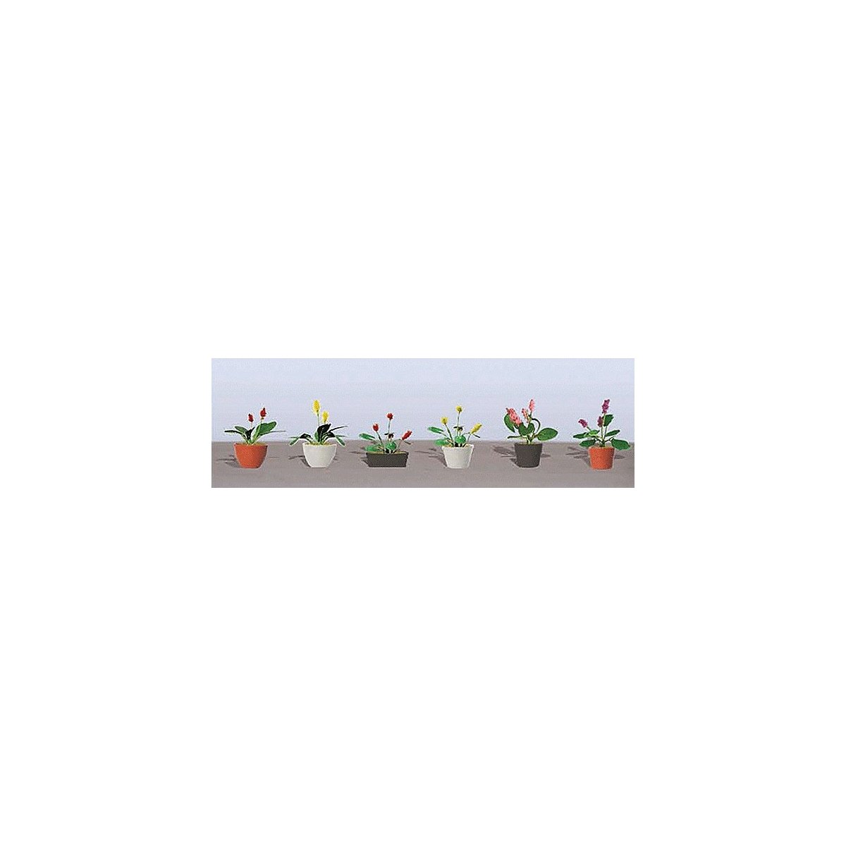Assorted Potted Flower Plants -- Set 3 pkg(6), HO, JTT Miniature Tree 95569