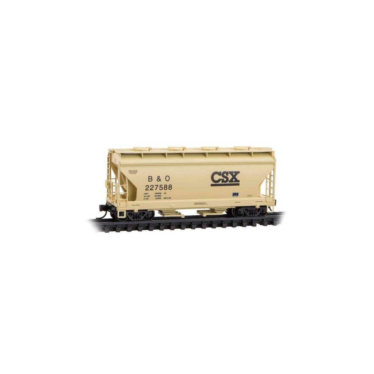 ACF 39′ 2-Bay Center-Flow Covered Hopper - Round Hatches - Ready to Run -- CSX B&O 227588 (be, N, Micro Trains Line 9200640