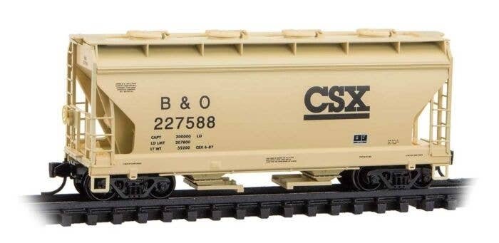 ACF 39′ 2-Bay Center-Flow Covered Hopper - Round Hatches - Ready to Run -- CSX B&O 227588 (be, N, Micro Trains Line 9200640