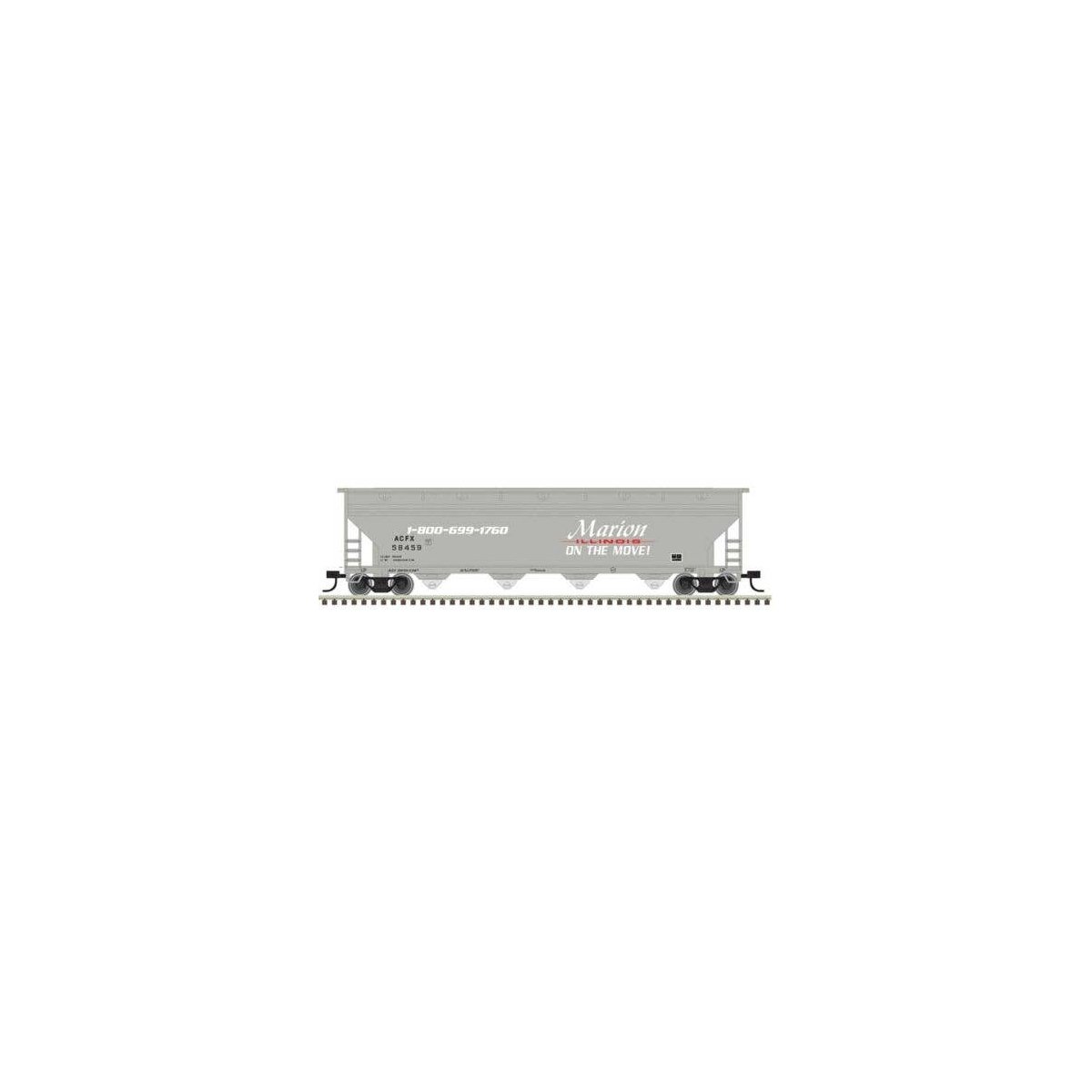ACF 5250 4-Bay Centerflow Hopper - Ready to Run -- Marion, IL ACFX 58459 (gray, white, red), N, Trainman 50007113