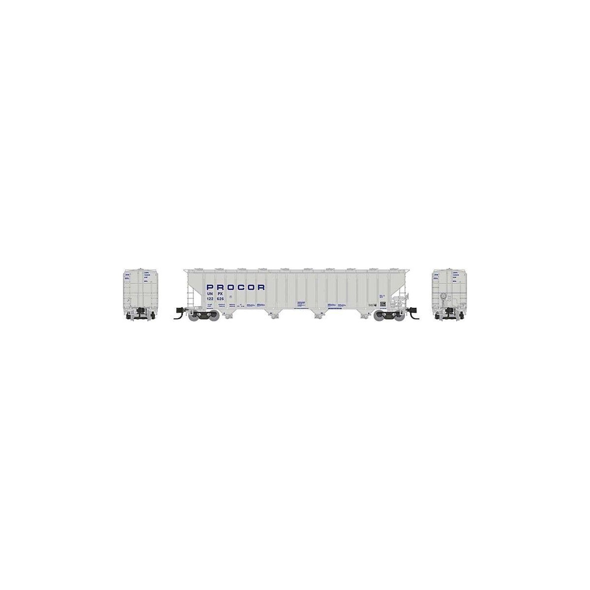 Procor 5820 Covered Hopper 6-Pack - Ready to Run -- Procor Ltd. UNPX (gray, blue solid letteri, N, Rapido Trains Inc 560002