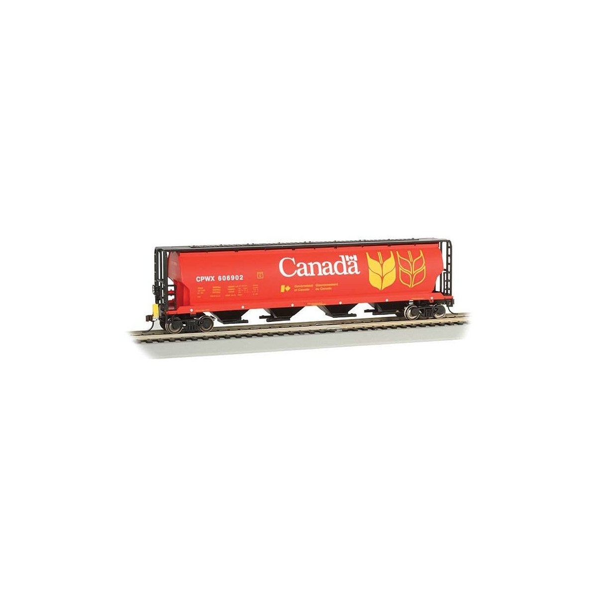 Canadian Cylindrical 4-Bay Grain Hopper with FRED - Ready to Run -- Government of Canada CPW, HO, Bachmann Industries 73801