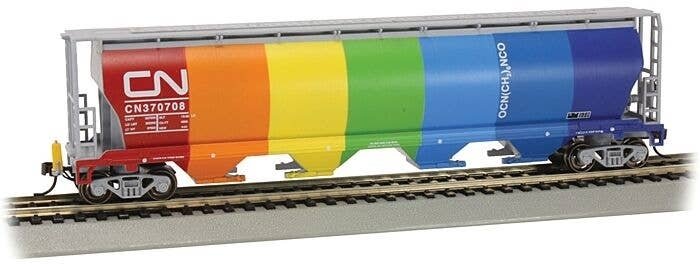 Canadian Cylindrical 4-Bay Grain Hopper, Flashing FRED - Ready to Run -- Canadian National (, HO, Bachmann Industries 73805