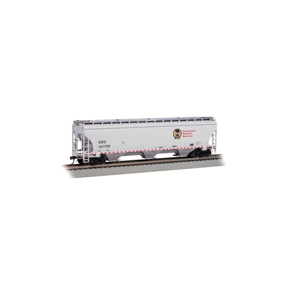 Trinity 5161 3-Bay Covered Hopper - Ready to Run -- Canadian Pacific SOO 121728 (gray, black, HO, Bachmann Industries 70637
