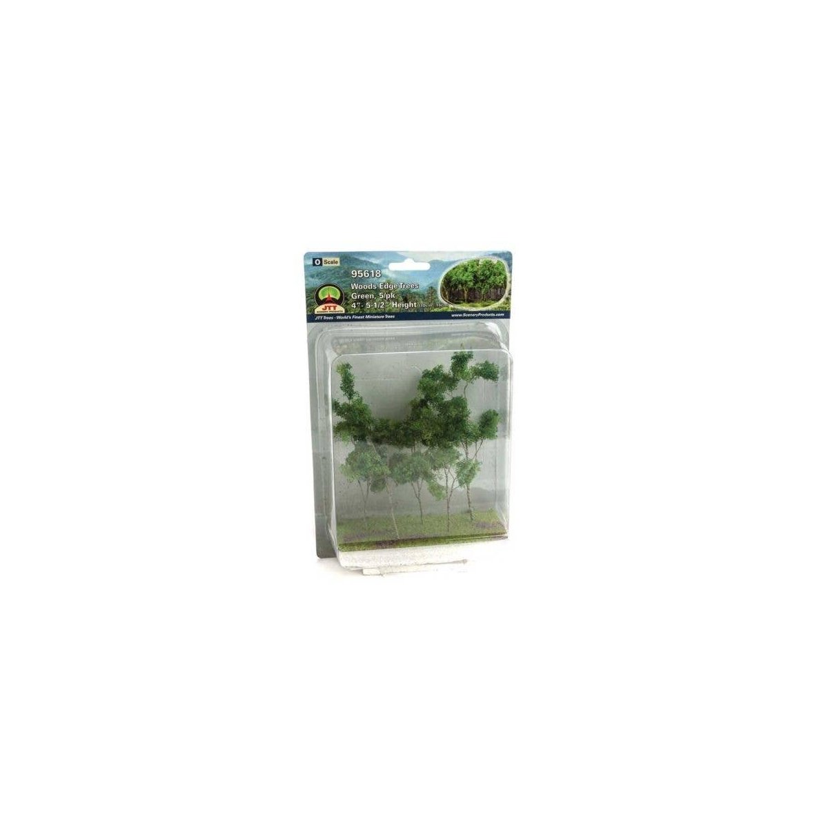 Woods Edge Trees -- Green - 4 to 5-1/2′ 10.2 to 14cm pkg(5), ALL, JTT Miniature Tree 95618