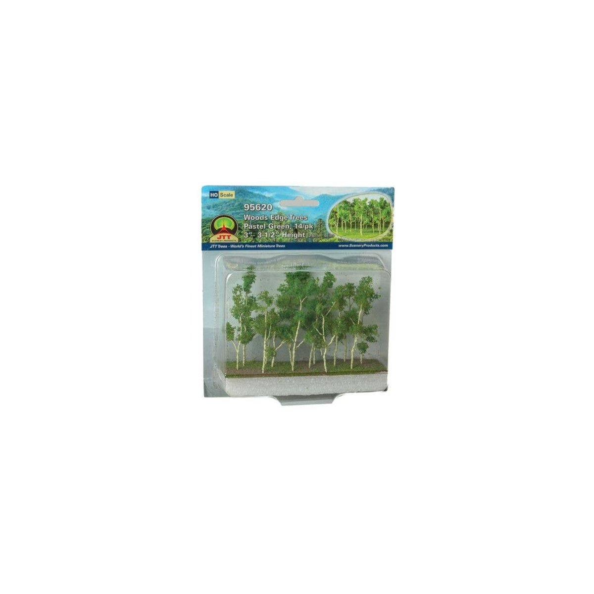 Woods Edge Trees -- Pastel Green - 3 to 3-1/2′ 7.6 to 8.9cm pkg(14), ALL, JTT Miniature Tree 95620