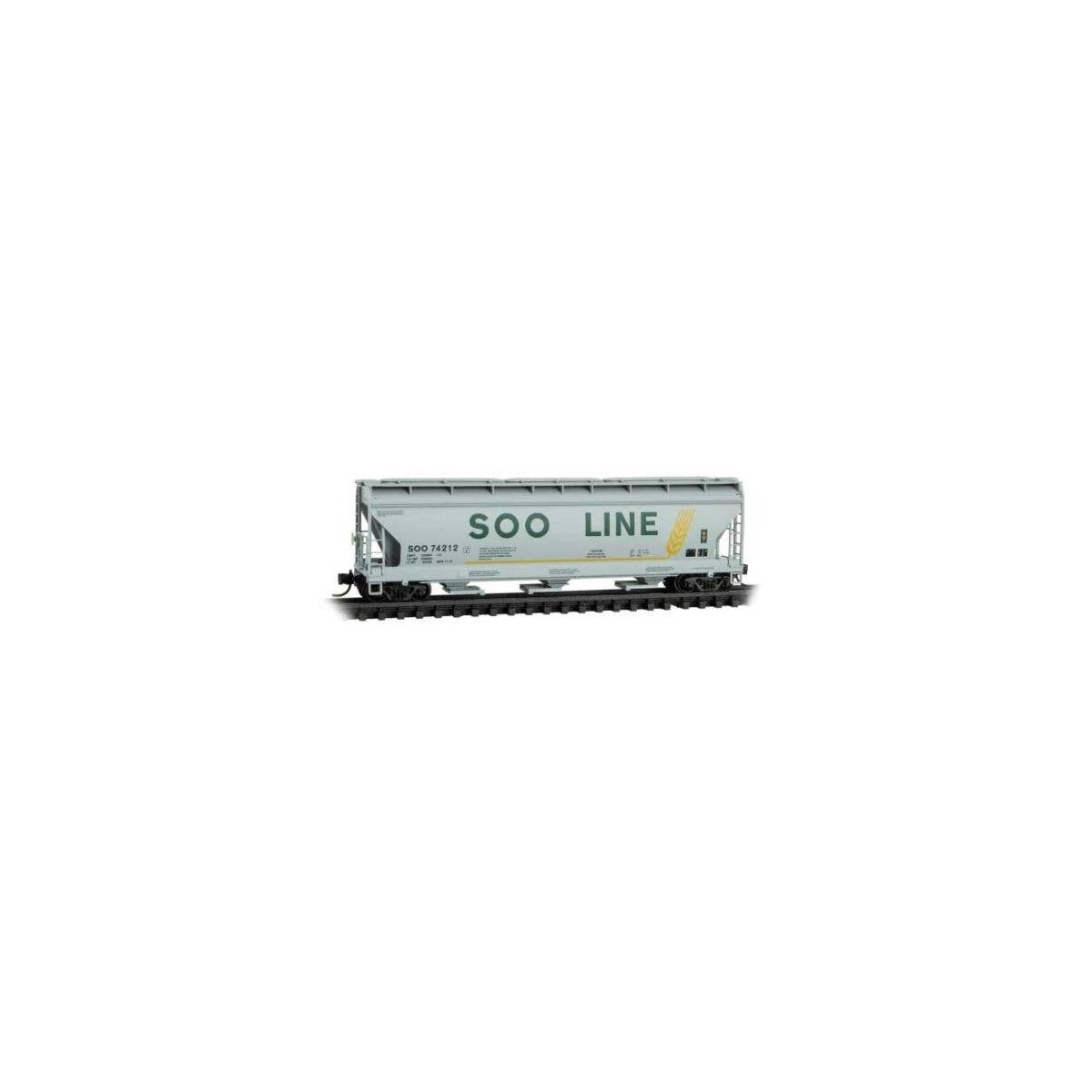 ACF 3-Bay Center Flow Covered Hopper with Elongated Hatches - Ready to Run -- Soo Line 74212 , N, Micro Trains Line 9400155