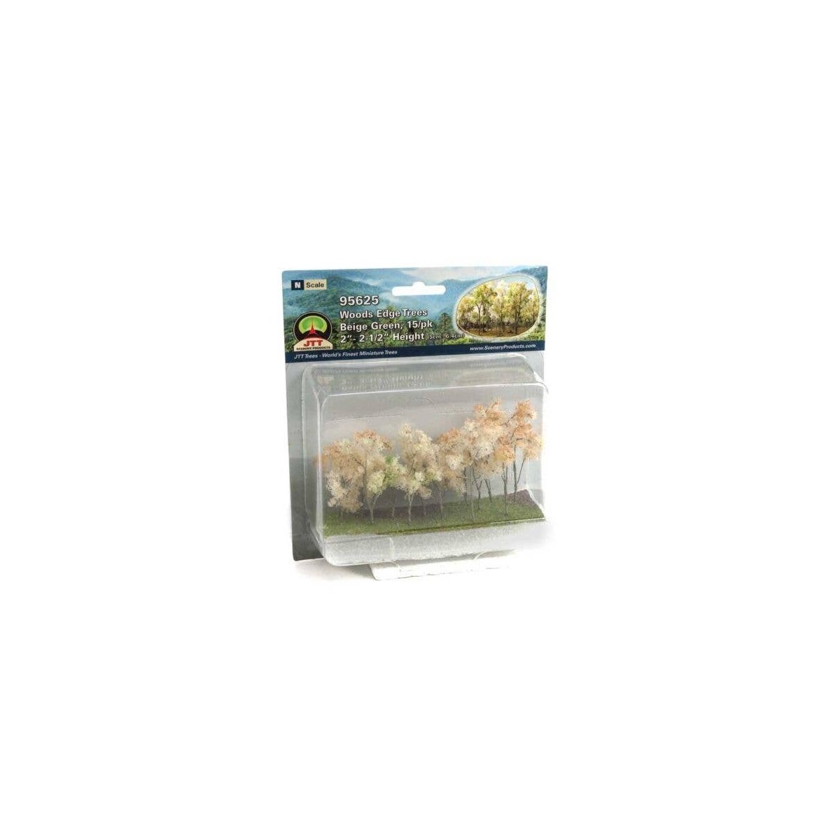 Woods Edge Trees -- 2 to 2-1/2′ 5.1 to 6.4cm (Beige Green) pkg(15), ALL, JTT Miniature Tree 95625