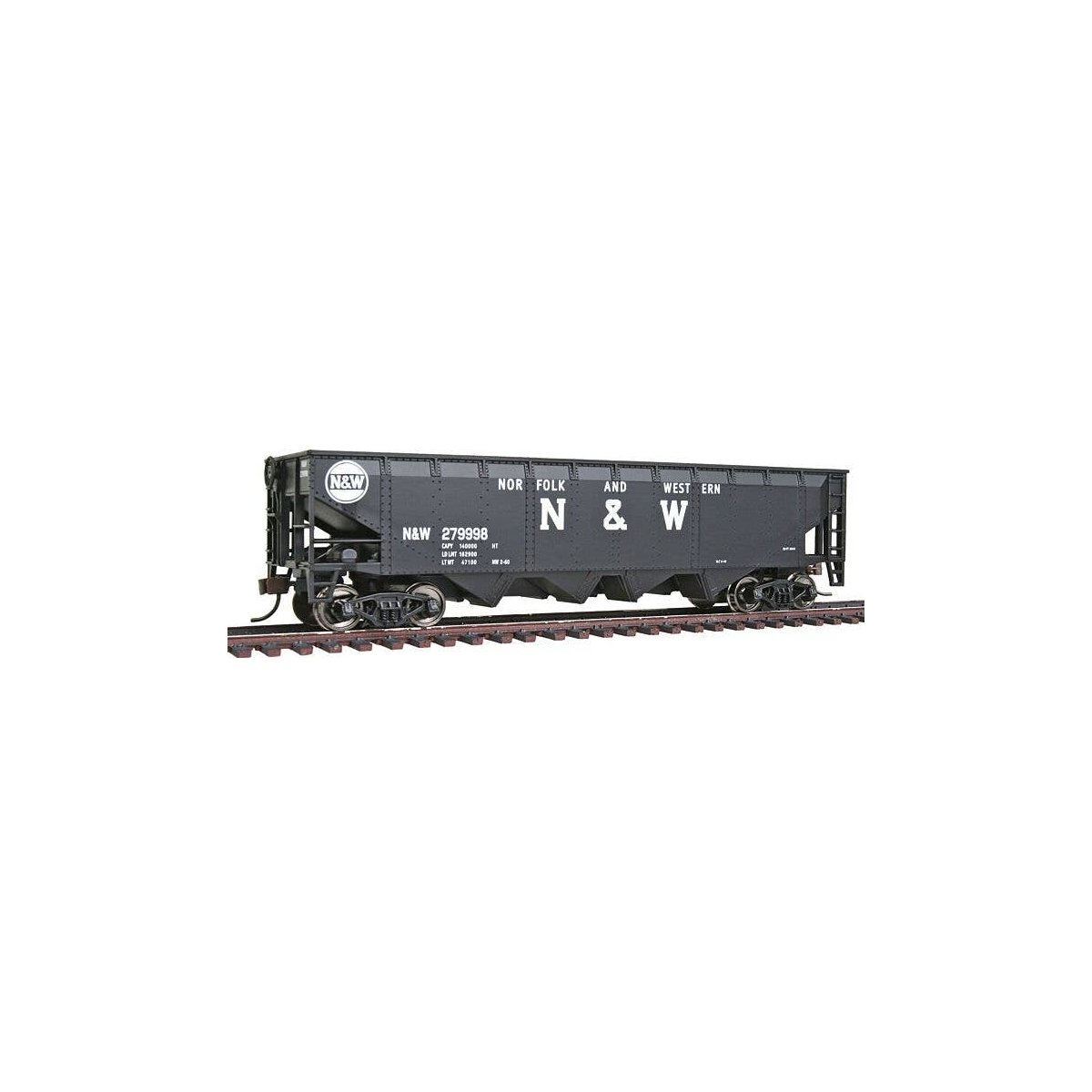Offset Quad Hopper - Ready To Run -- Norfolk & Western (black Block N&W, Hamburger Logo), HO, WalthersTrainline 1655