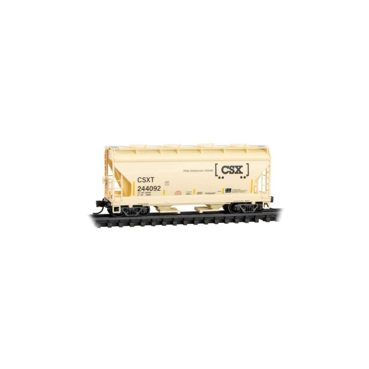 ACF 39′ 2-Bay Center-Flow Covered Hopper - Round Hatches - Ready to Run -- CSX 244092 (beige,, N, Micro Trains Line 9200650