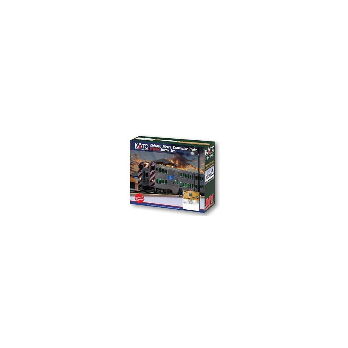 Chicago Metra Commuter Train Starter Set - Standard DC -- Metra F40PH 104, 3 Cars, Unitrack Oval, Power Pack, N, Kato USA Inc 10