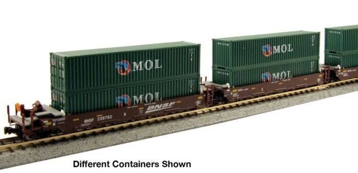 Gunderson Maxi-I 5-Unit Container Well Car w/40′ Containers - Ready to Run -- BNSF Railway 238403 , N, Kato USA Inc 1066210