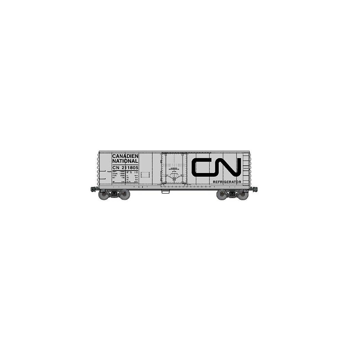 40′ Steel Reefer w/Plug Doors - Kit -- Canadian National 211805 (aluminum, black, Noodle Logo), HO, Accurail Inc 8516
