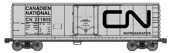 40′ Steel Reefer w/Plug Doors - Kit -- Canadian National 211805 (aluminum, black, Noodle Logo), HO, Accurail Inc 8516