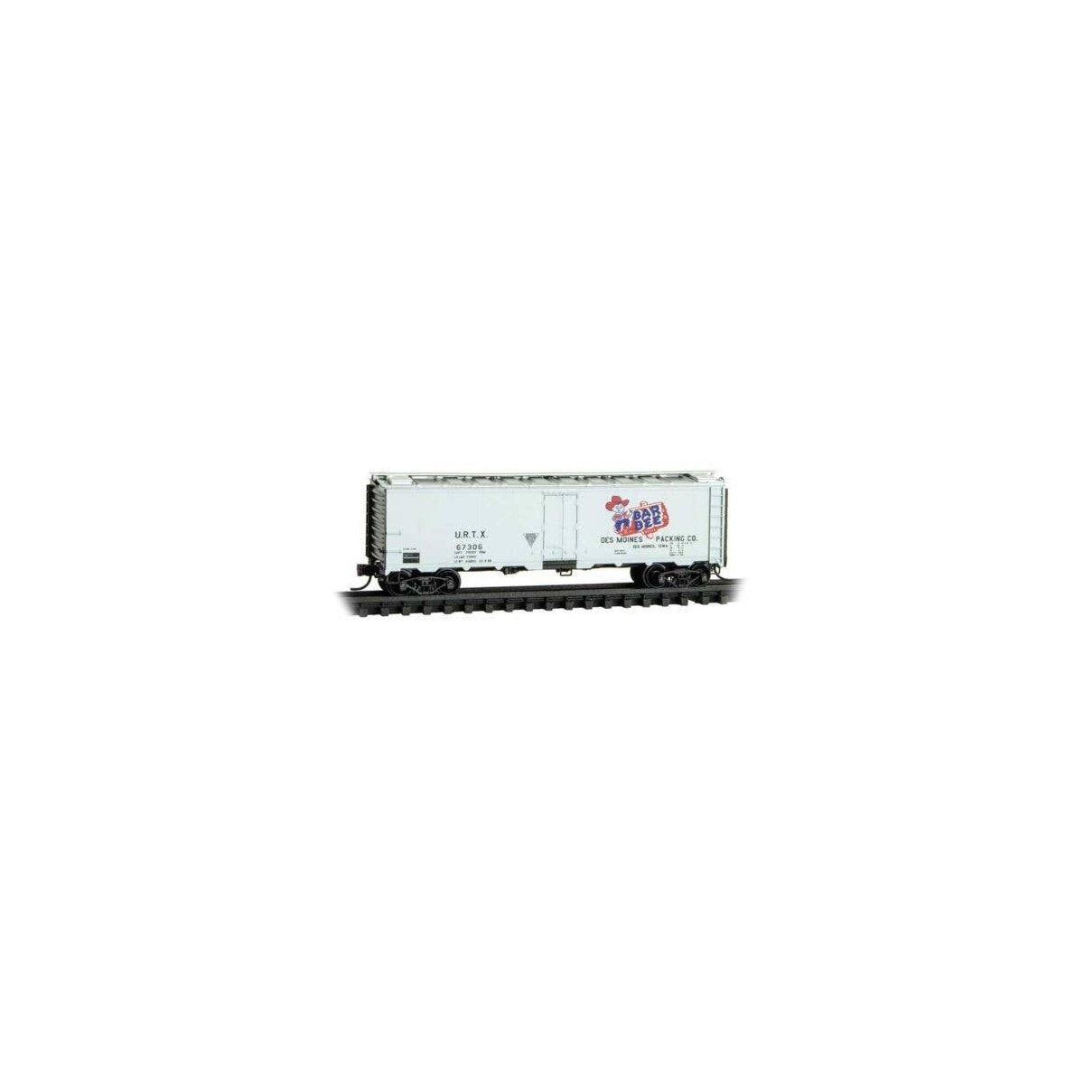40′ Steel Ice Reefer - Ready to Run -- Bar Bee Meat Packing Company URTX 67306 (white, red, b, N, Micro Trains Line 5900300