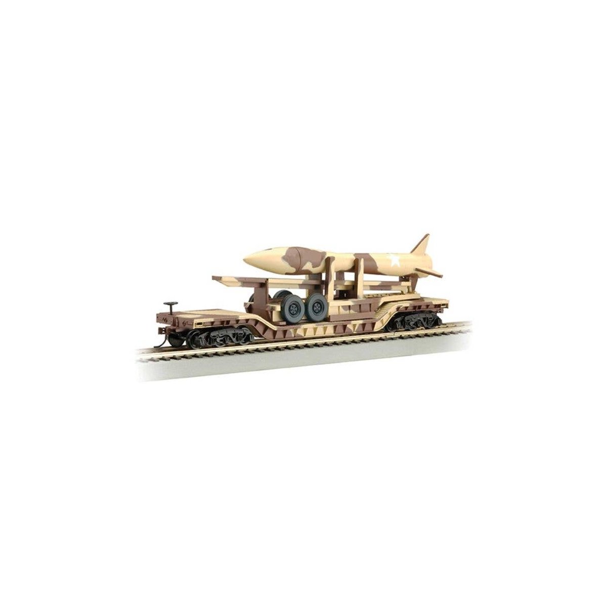 52′ Depressed-Center Flatcar - Ready-to-Run - Silver Series(R) -- Strike Force (Desert Camou, HO, Bachmann Industries 18340