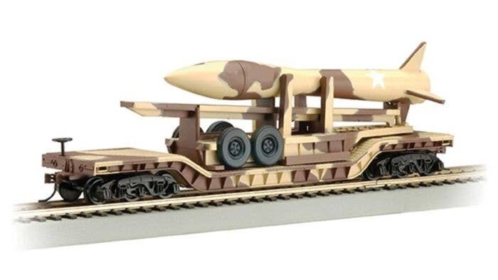 52′ Depressed-Center Flatcar - Ready-to-Run - Silver Series(R) -- Strike Force (Desert Camou, HO, Bachmann Industries 18340
