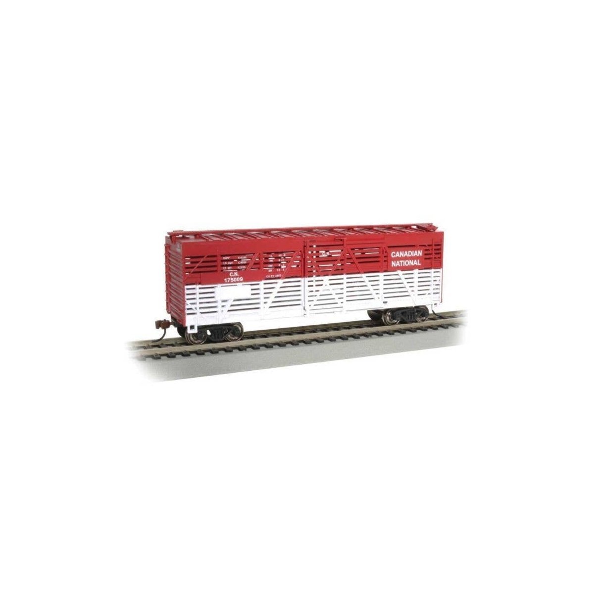 40′ Stock Car - Ready to Run - Silver Series(R) -- Canadian National 175009 (Boxcar Red, whi, HO, Bachmann Industries 18521