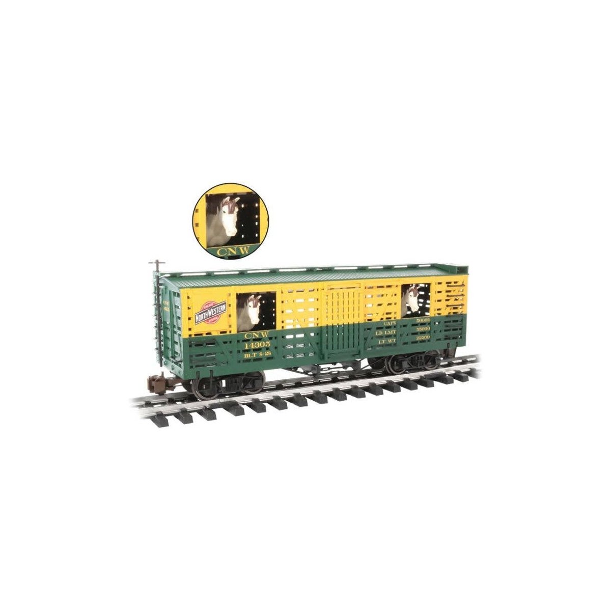 Animated Stock Car with Horses - Ready to Run -- Chicago & North Western, G, Bachmann Industries 98705