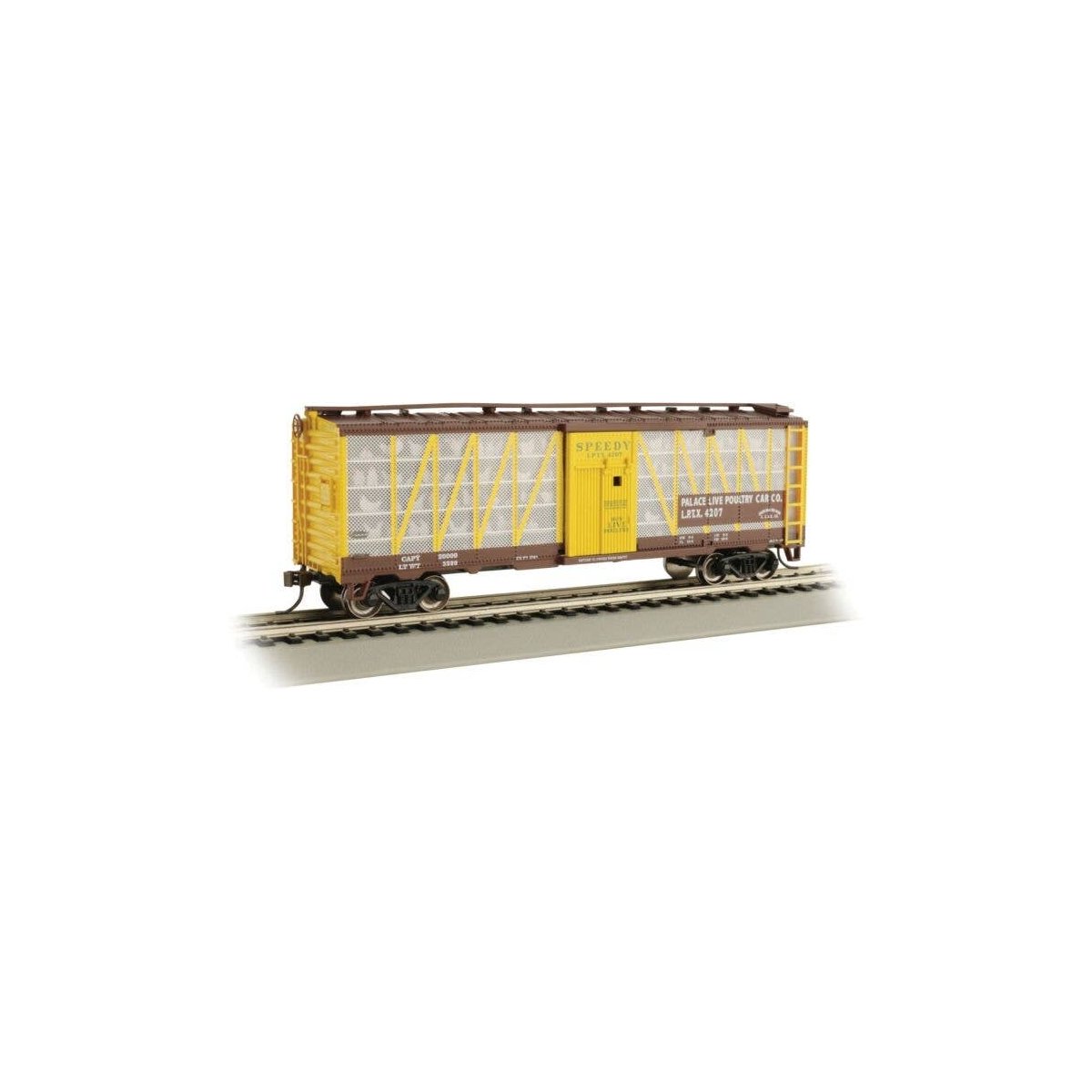 Poultry Stock Car - Ready to Run -- Palace Live Poultry Car Co. 4207 (brown, yellow), HO, Bachmann Industries 15903