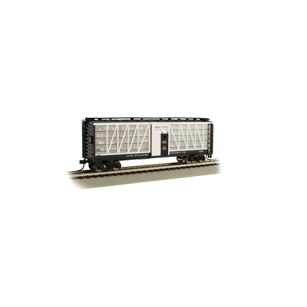 Poultry Stock Car - Ready to Run -- Live Poultry Transit Co. 682 (black, white), HO, Bachmann Industries 15901