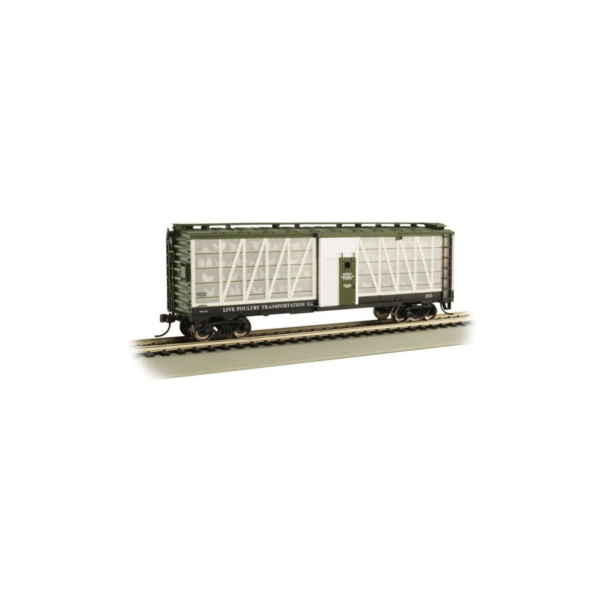 Poultry Stock Car - Ready to Run -- Live Poultry Transportation Co. 251 (green, white), HO, Bachmann Industries 15902