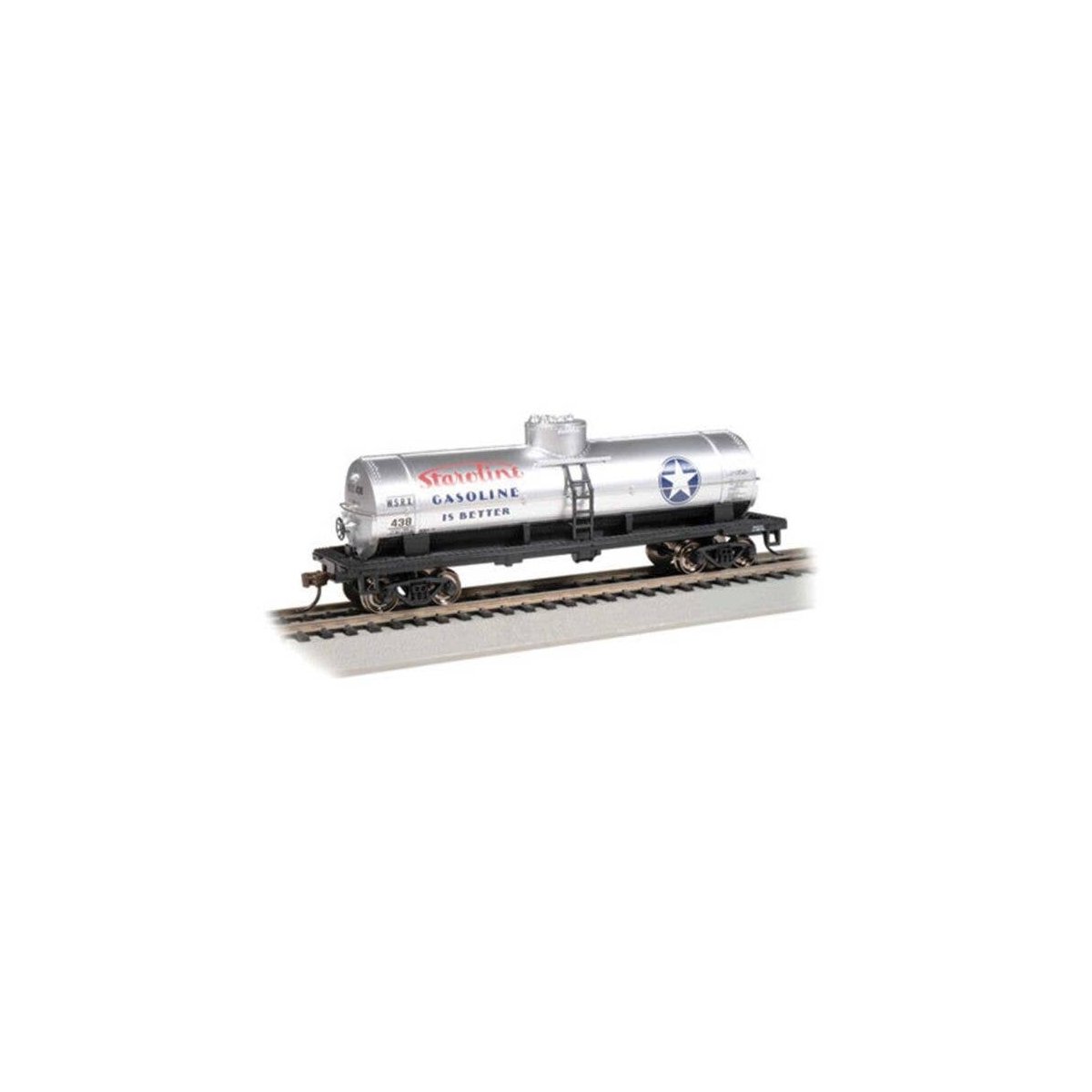 40′ Single-Dome Tank Car - Ready to Run - Silver Series(R) -- Staroline Gasoline 438 (gray, , HO, Bachmann Industries 17817