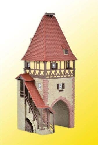 Timber-Framed Tower w/Gate -- Kit - 3-15/16 x 3-1/8 x 8-1/4′ 10 x 8 x 21cm, HO, Kibri 38470