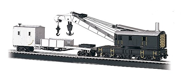 250-Ton Crane Car & Boom Tender - Silver Series(R) -- Painted, Unlettered (black, silver), HO, Bachmann Industries 16149