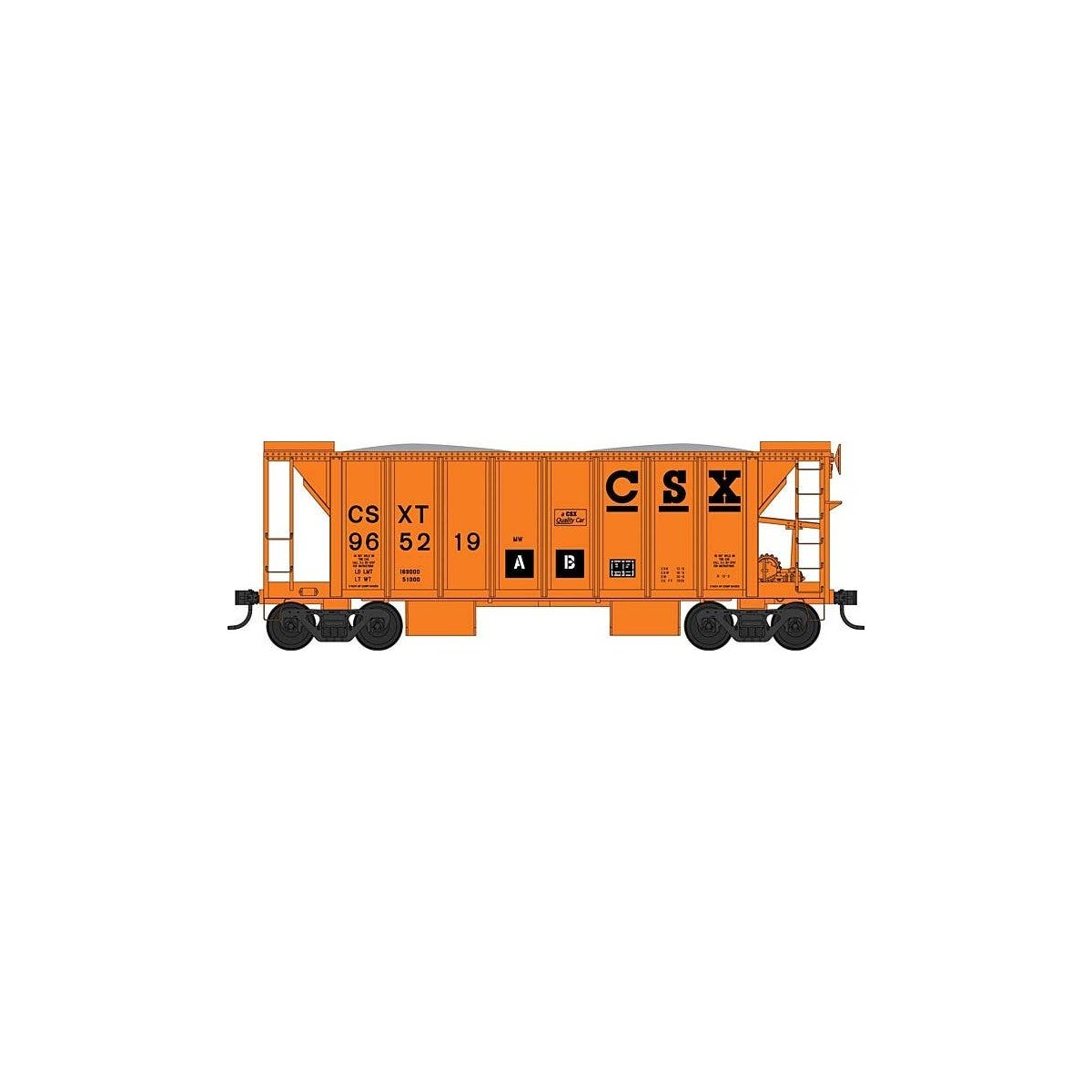 70-Ton 2-Bay Ballast Hopper with Side Chutes (Ballast Gates) - Ready to Run -- CSX 9652, HO, Bowser Manufacturing Co. 43664