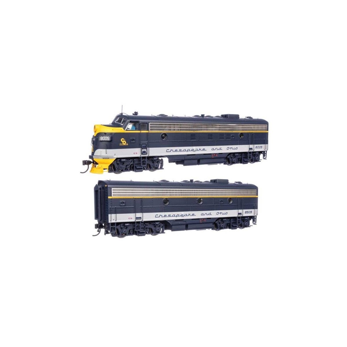 EMD FP7 & F7B Standard DC -- Chesapeake & Ohio 8005 & 8505 (As-delivered), HO, WalthersProto 49546