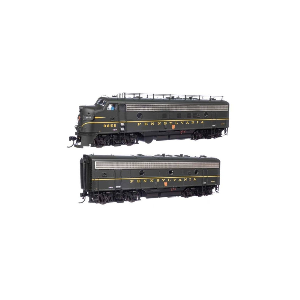 EMD FP7 & F7B Standard DC -- Pennsylvania Railroad EFP-15 9858A, EH-15 9858B (Brunswick Green, Key, HO, WalthersProto 49538
