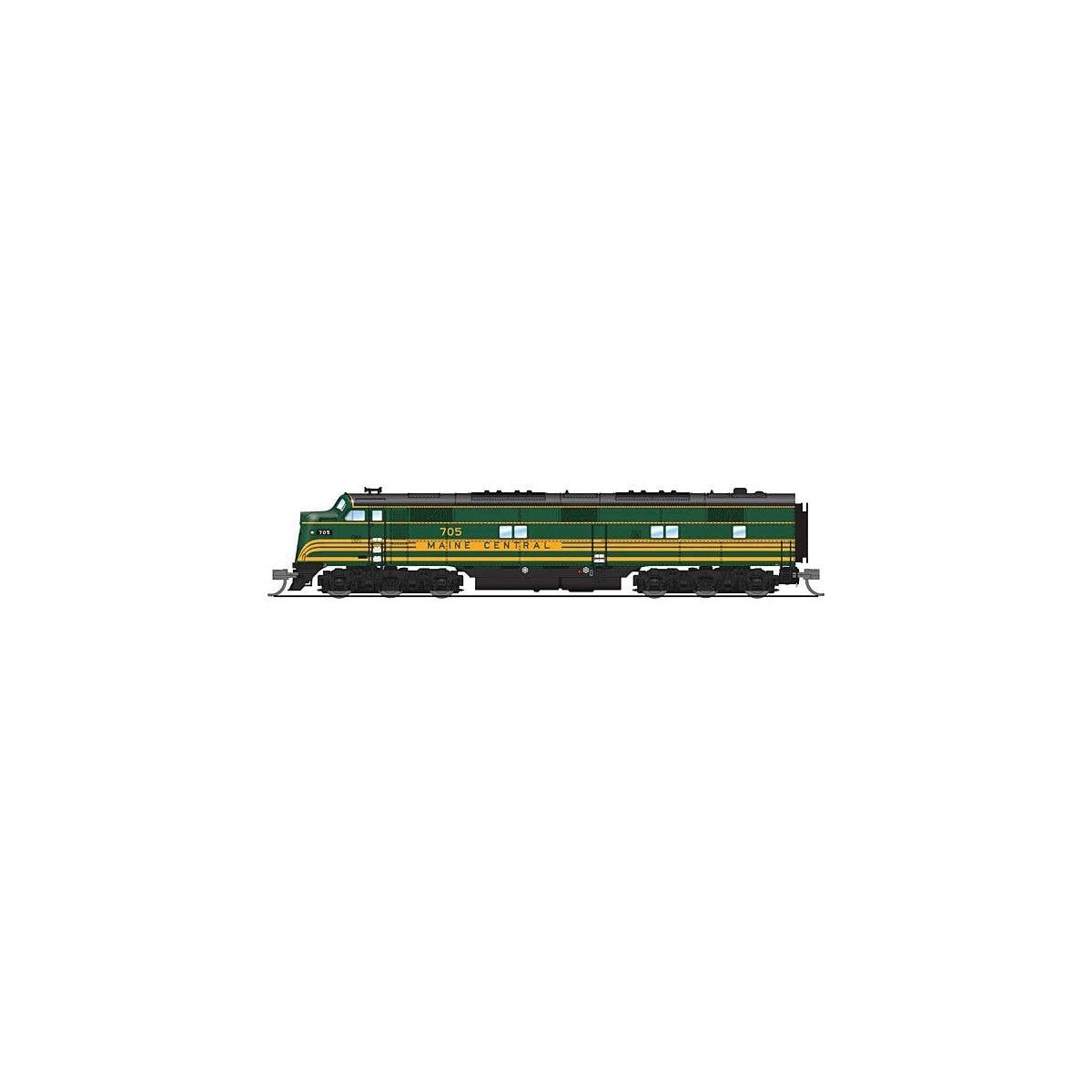 EMD E7A - Sound & DCC - Paragon4(TM) -- Maine Central 708 (green, Dulux Gold), N, Broadway Limited Imports 8766