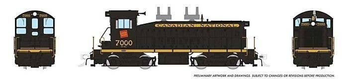 EMD SW9 - Standard DC -- Canadian National 7004 (black, yellow), HO, Rapido Trains Inc 27071