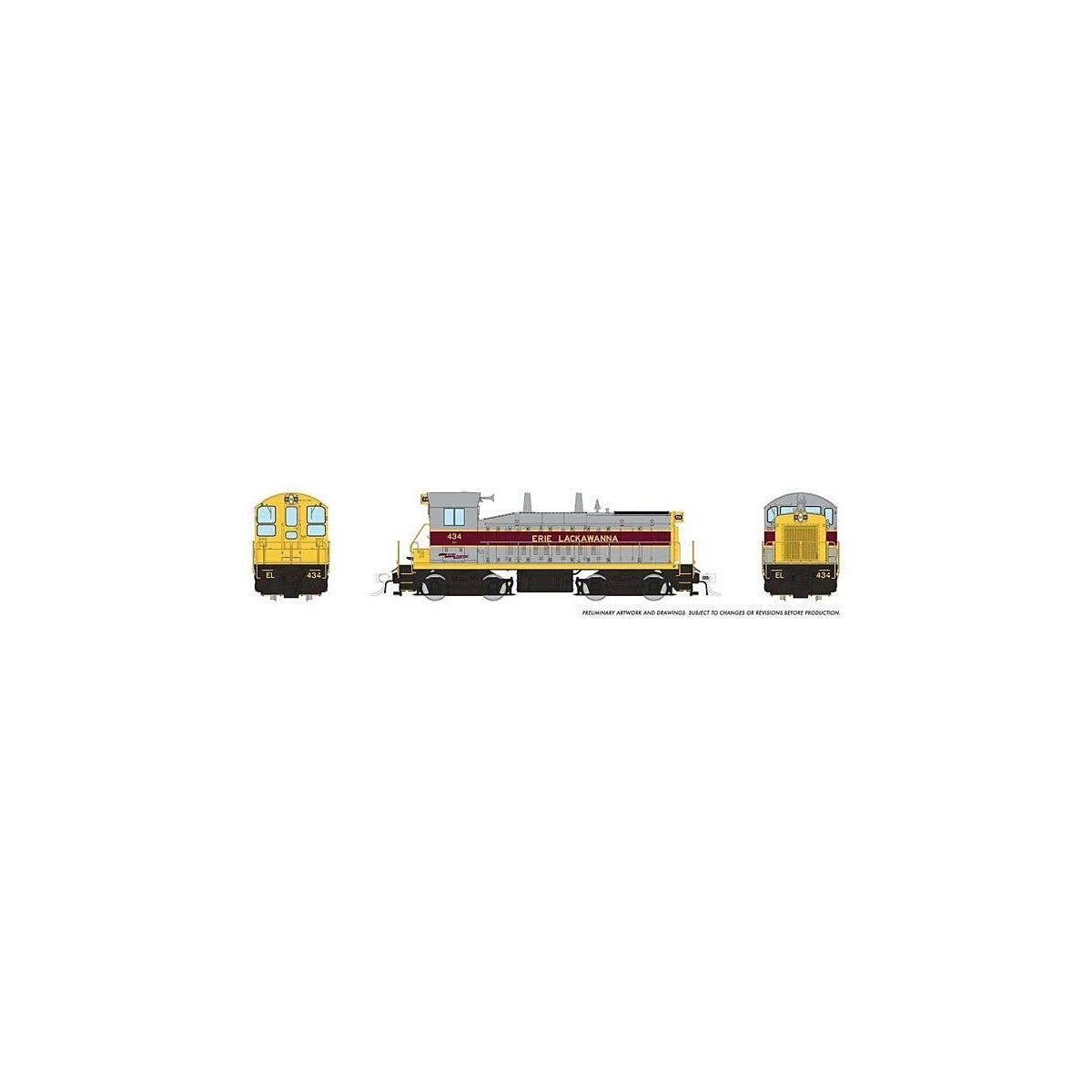 EMD SW9 - Standard DC -- Erie-Lackawanna 434 (gray, maroon, yellow), HO, Rapido Trains Inc 27078