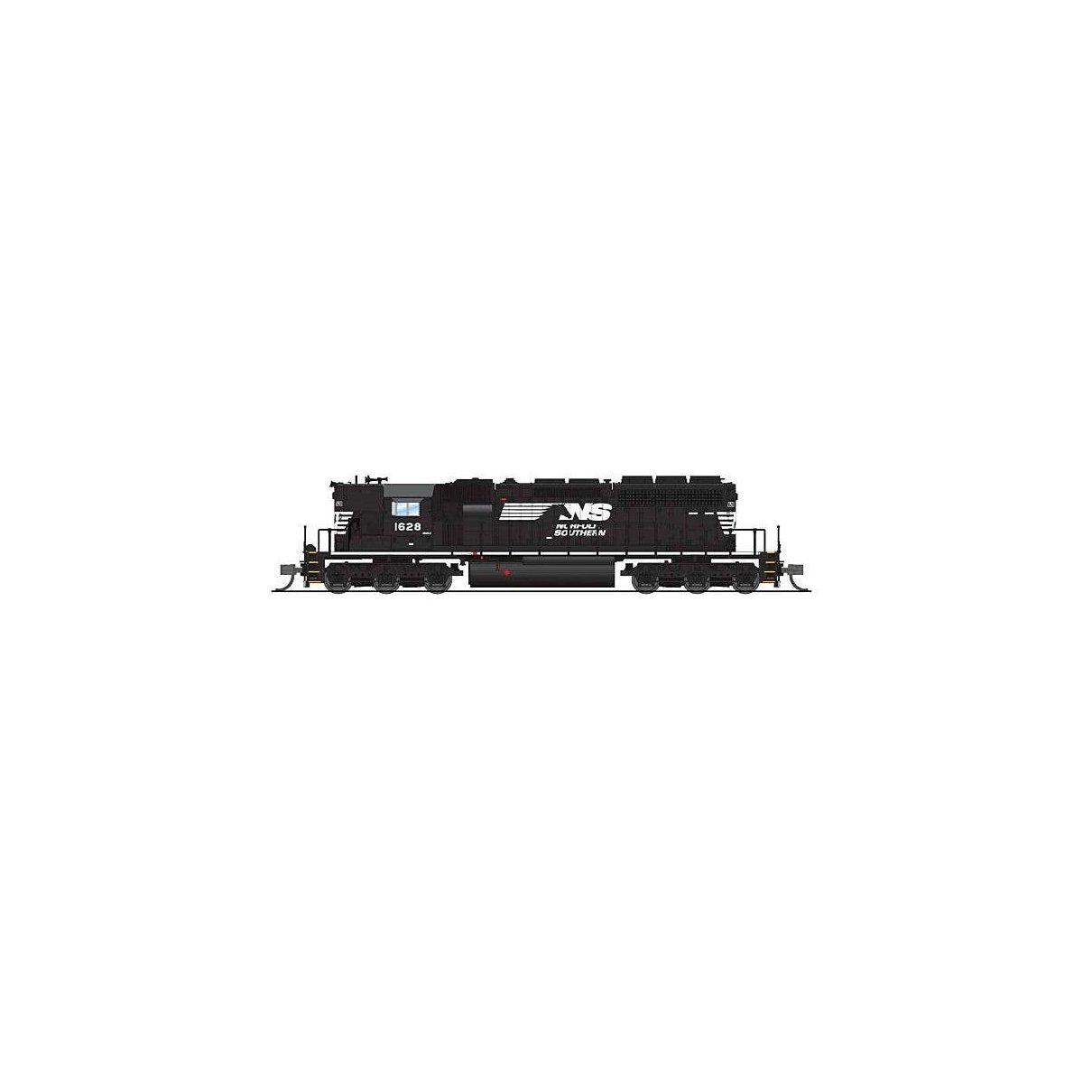 EMD SD40-2 Low Nose - Standard DC - Stealth -- Norfolk Southern 1628 (black, white, Horse, N, Broadway Limited Imports 9487