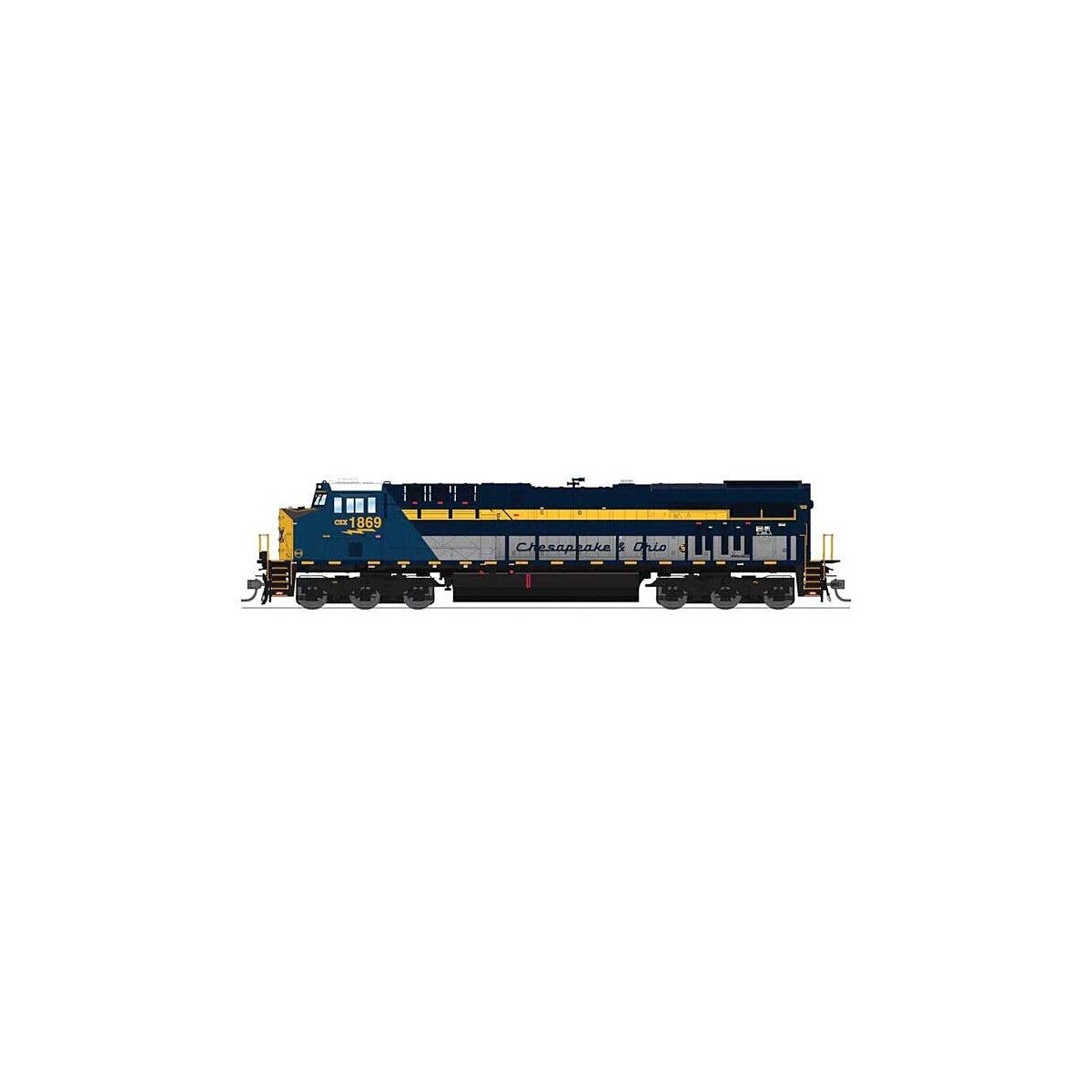 GE ES44AC GEVO - Standard DC - Stealth -- CSX 1869 (Chesapeake & Ohio Heritage, blue, gr, HO, Broadway Limited Imports 9863