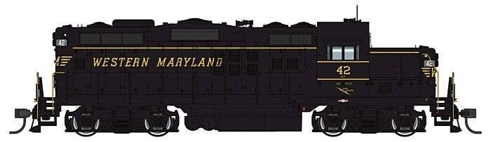 EMD GP9 Phase II - Standard DC -- Western Maryland 42 - Black - Speed Lettering, HO, WalthersProto 49735