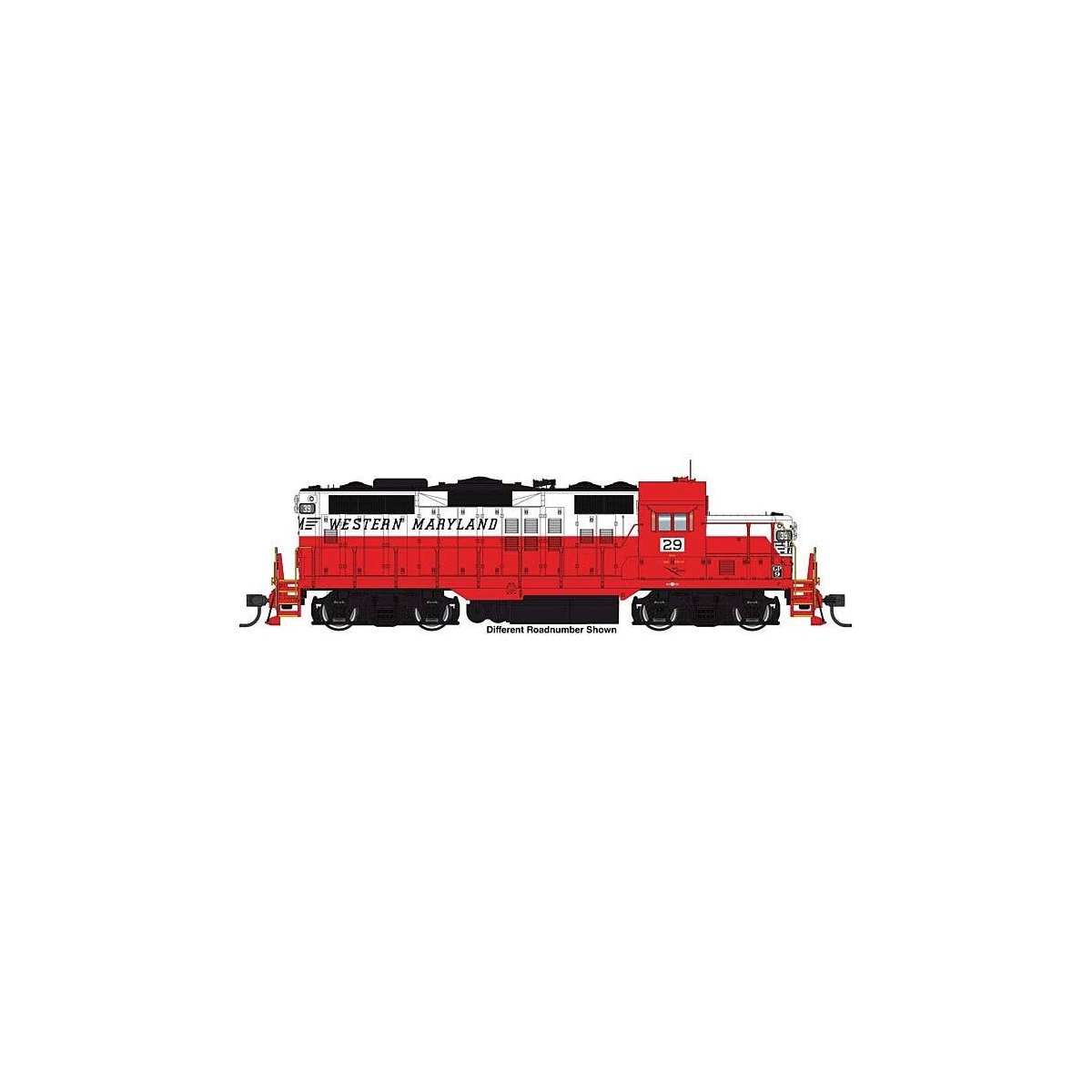 EMD GP9 Phase II - Standard DC -- Western Maryland 38 - Red/White/Black, HO, WalthersProto 49738
