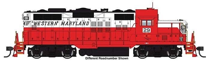 EMD GP9 Phase II - Standard DC -- Western Maryland 38 - Red/White/Black, HO, WalthersProto 49738