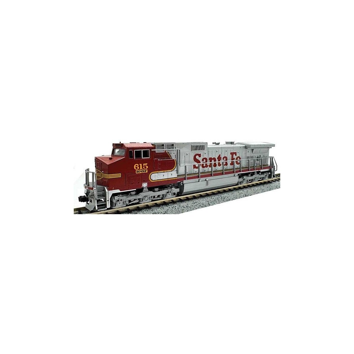 GE C44-9W - Standard DC -- BNSF Railway 615 (Ex-ATSF Patch Warbonnet silver, red Santa Fe Letterin, N, Kato USA Inc 1763515