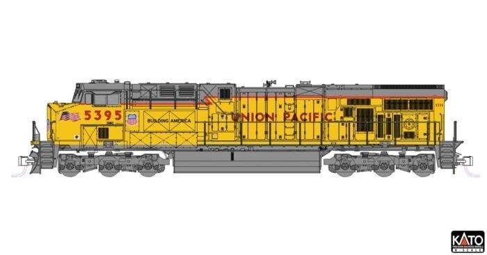 GE ES44AC GEVO - Standard DC -- Union Pacific 5395 (2020s, Armour Yellow, gray, Nose Flag), N, Kato USA Inc 1768965