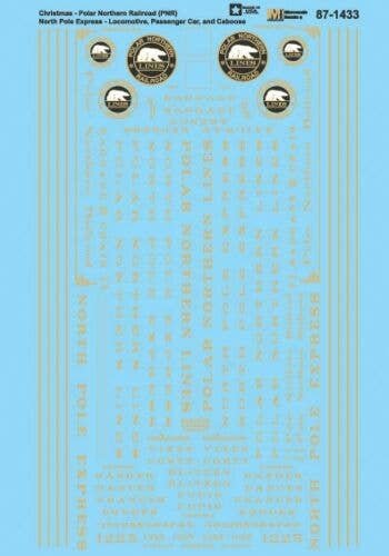 Railroad Decal Set -- Polar Northern Railroad & North Pole Express Locos, Passenger Cars & Caboose, N, Microscale Industries Inc