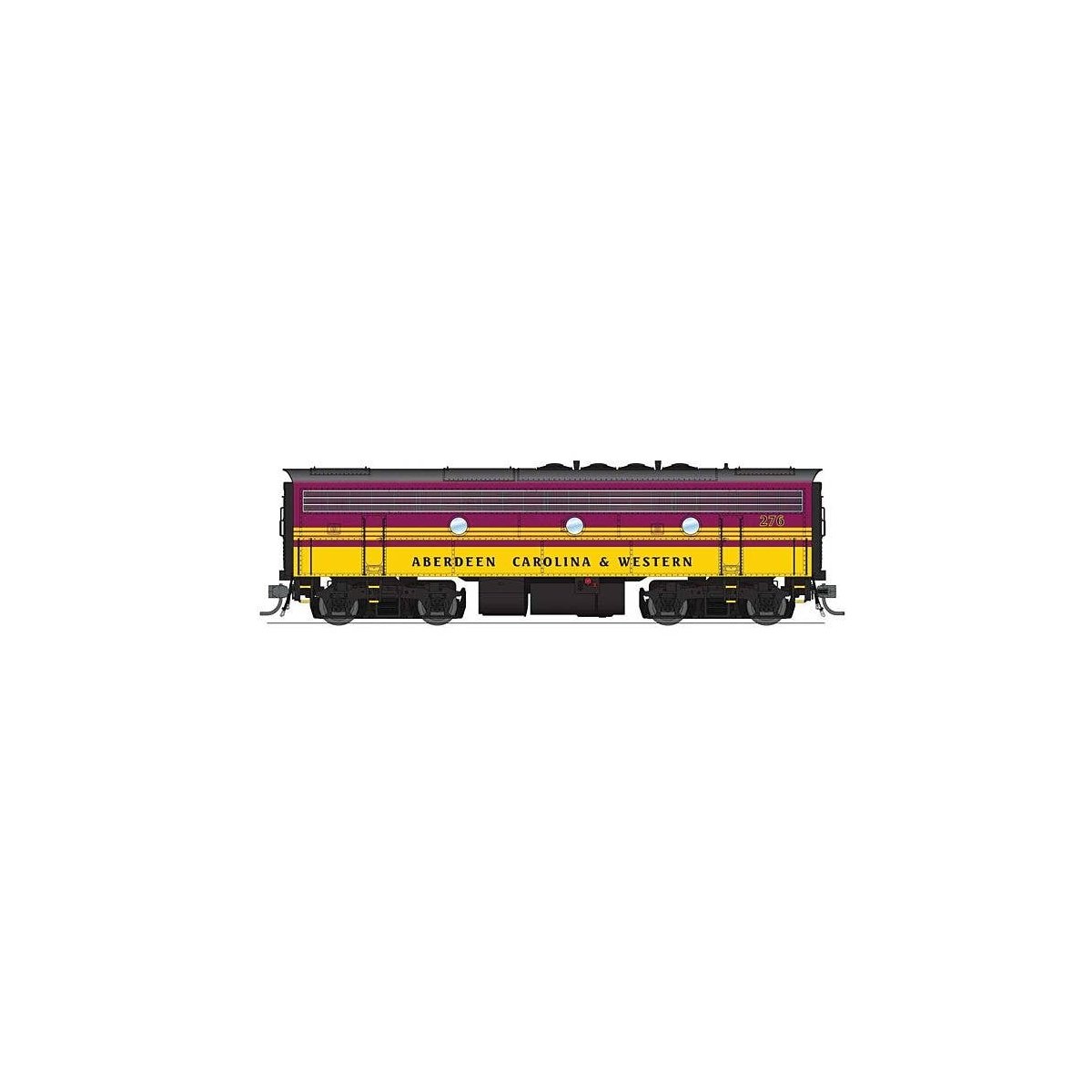 EMD F7B - Standard DC - Stealth -- Aberdeen, Carolina & Western ACWR 276 (magenta, yello, HO, Broadway Limited Imports 9683