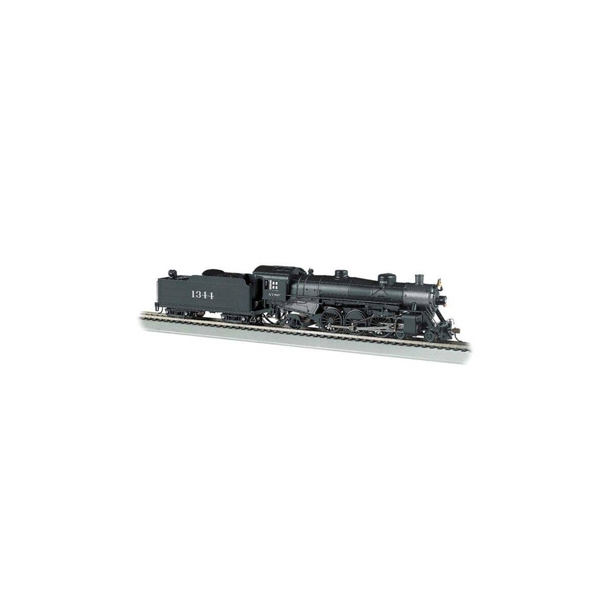 USRA Light 4-6-2 Pacific - Standard DC -- Santa Fe 1344 (black, graphite), HO, Bachmann Industries 52901