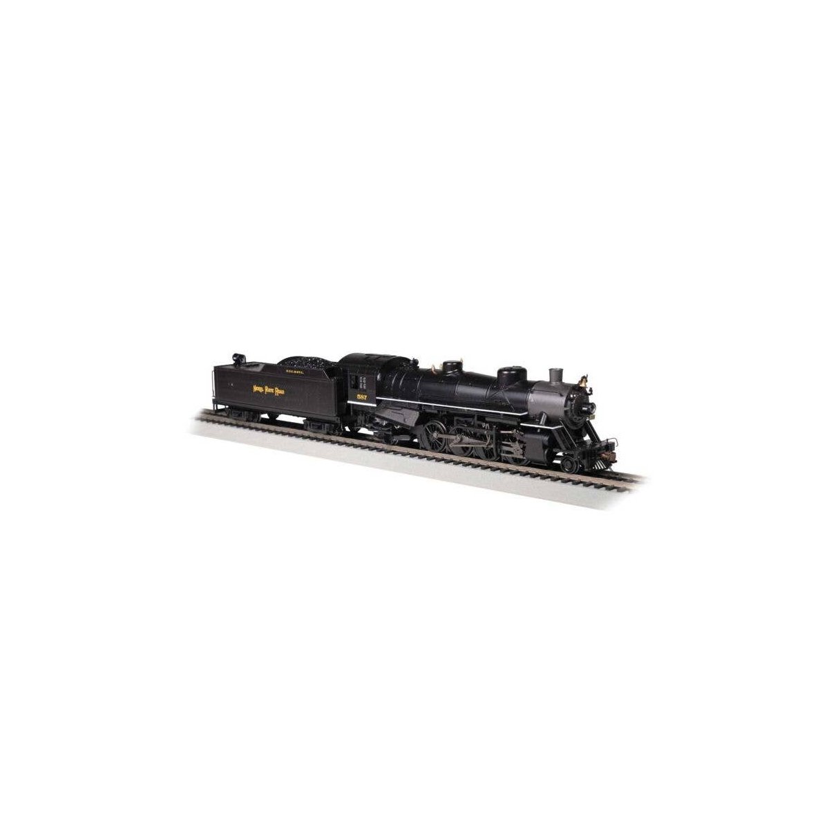 USRA Light 2-8-2 Mikado w/Long Tender - Standard DC -- Nickel Plate 587 (black, graphite), HO, Bachmann Industries 54407