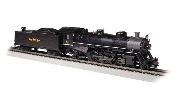 USRA Light 2-8-2 Mikado w/Long Tender - Standard DC -- Nickel Plate 587 (black, graphite), HO, Bachmann Industries 54407
