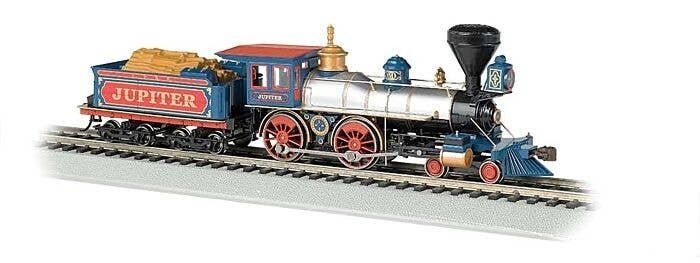 4-4-0 w/Wood Tender Load - Standard DC -- Central Pacific `Jupiter` (silver, black, blue, re, HO, Bachmann Industries 51003
