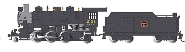 Baldwin 2-6-2 Prairie with Smoke - Standard DC -- Chicago, Burlington & Quincy 2121 (black, , HO, Bachmann Industries 51508